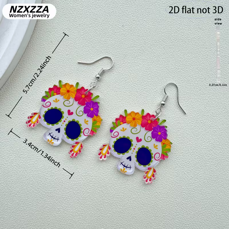 2x Aretes de Cráneos Coloridos