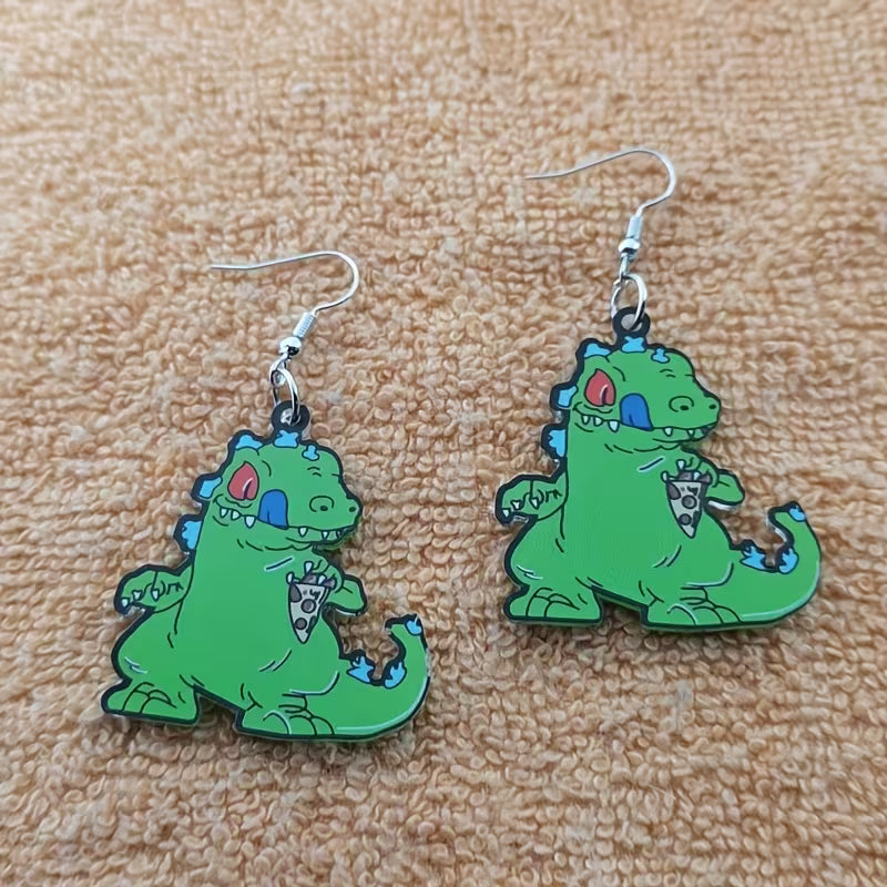 2x Aretes de Reptar comiendo pizza en 2D - Rugrats