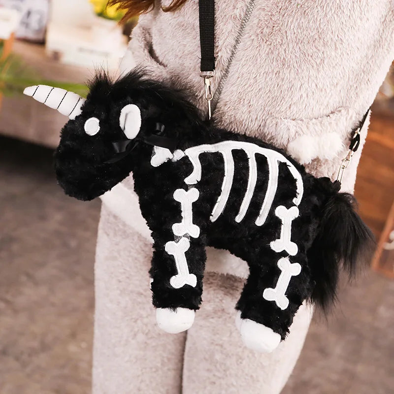 Bolsa de unicornio calavera de peluche Negro