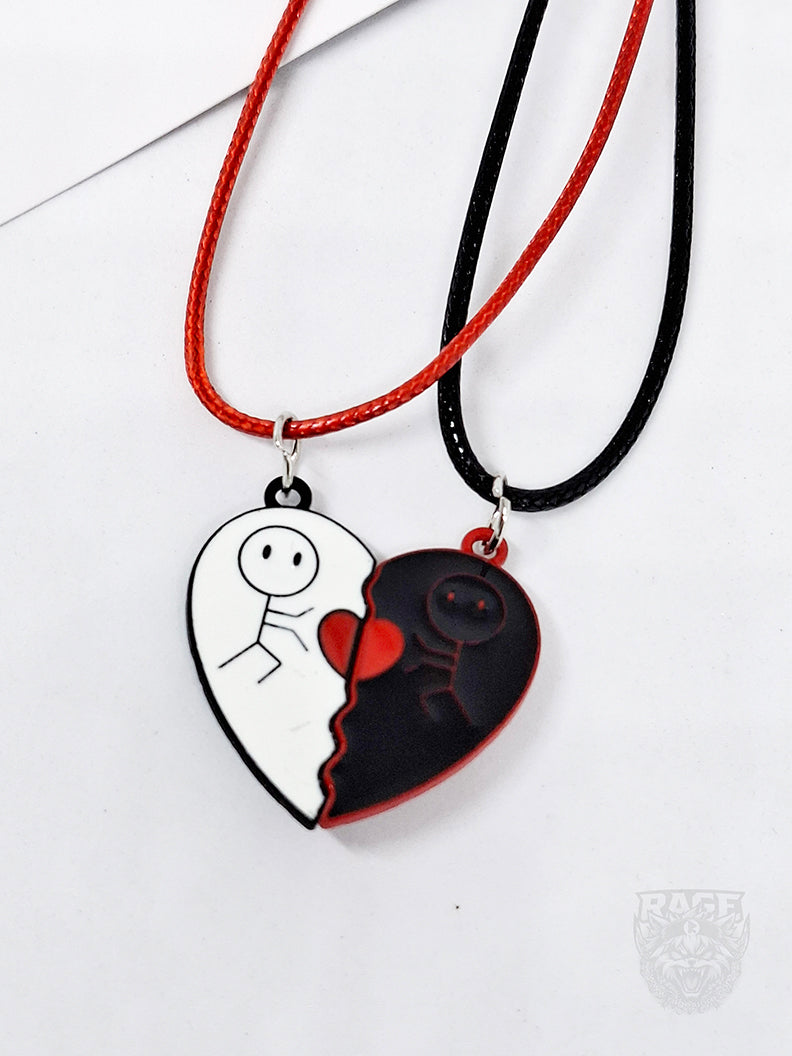 2x Collares de Corazón Figuritas lanzando Kamehameha Blanco y Negro con imanes - Para parejas o BFF
