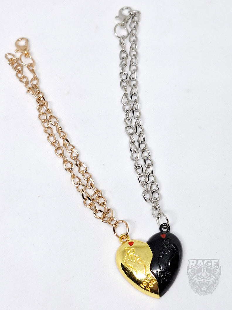2x Pulseras de Corazón Dorado y Negro con imanes Coreano - Para parejas o BFF