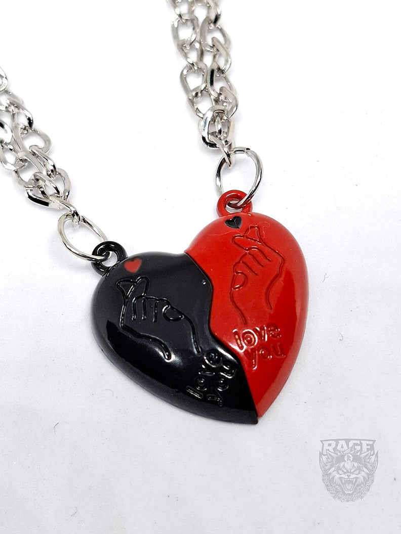 2x Pulseras de Corazón Rojo y Negro V1 con imanes Coreano - Para parejas o BFF