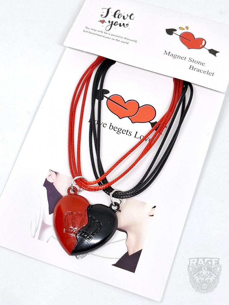 2x Pulseras de Corazón Rojo y Negro V2 con imanes Coreano - Para parejas o BFF