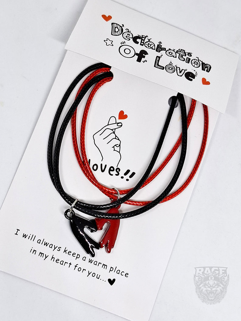 2x Pulseras de manitas haciendo un Corazón Rojo y Negro con imanes Coreano - Para parejas o BFF