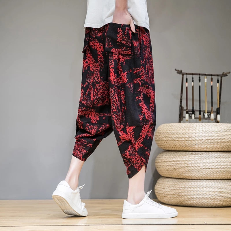 Pantalón holgado estilo Samurai rojo