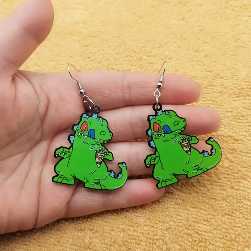 2x Aretes de Reptar comiendo pizza en 2D - Rugrats