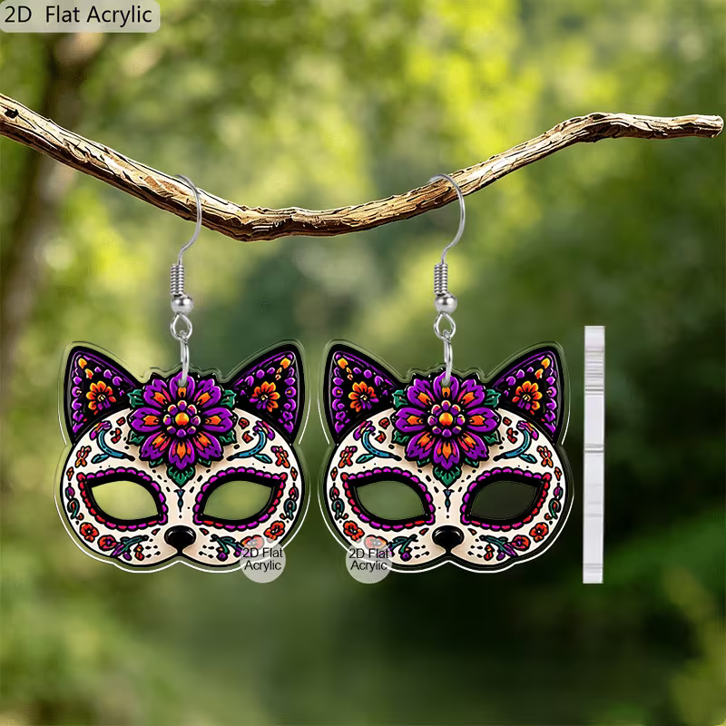 2x Aretes de Máscaras de Gato colorido