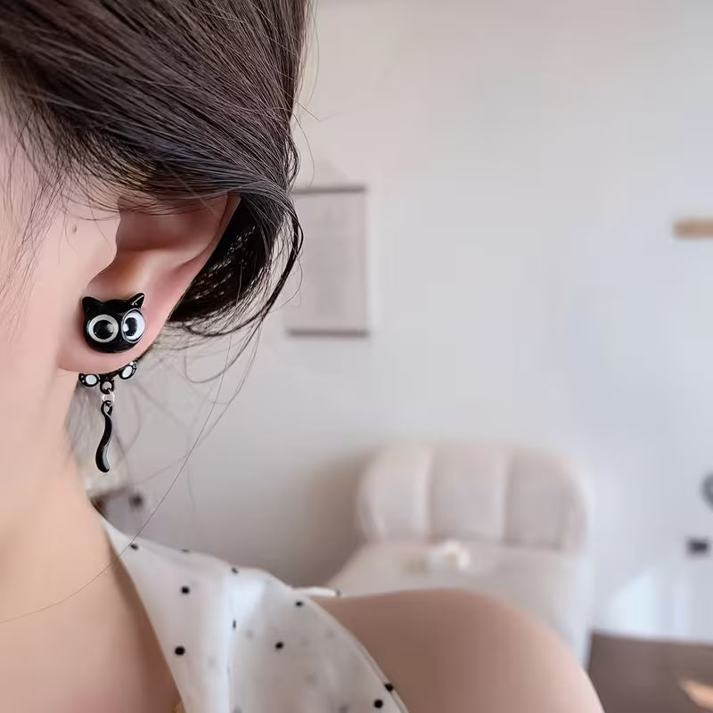 Aretes de Gatido negro con ojotes 2x