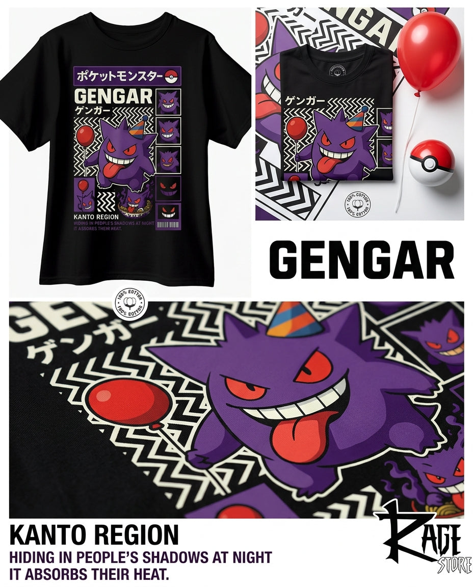 Gengar fiesta (dtg) Playera 100% algodón