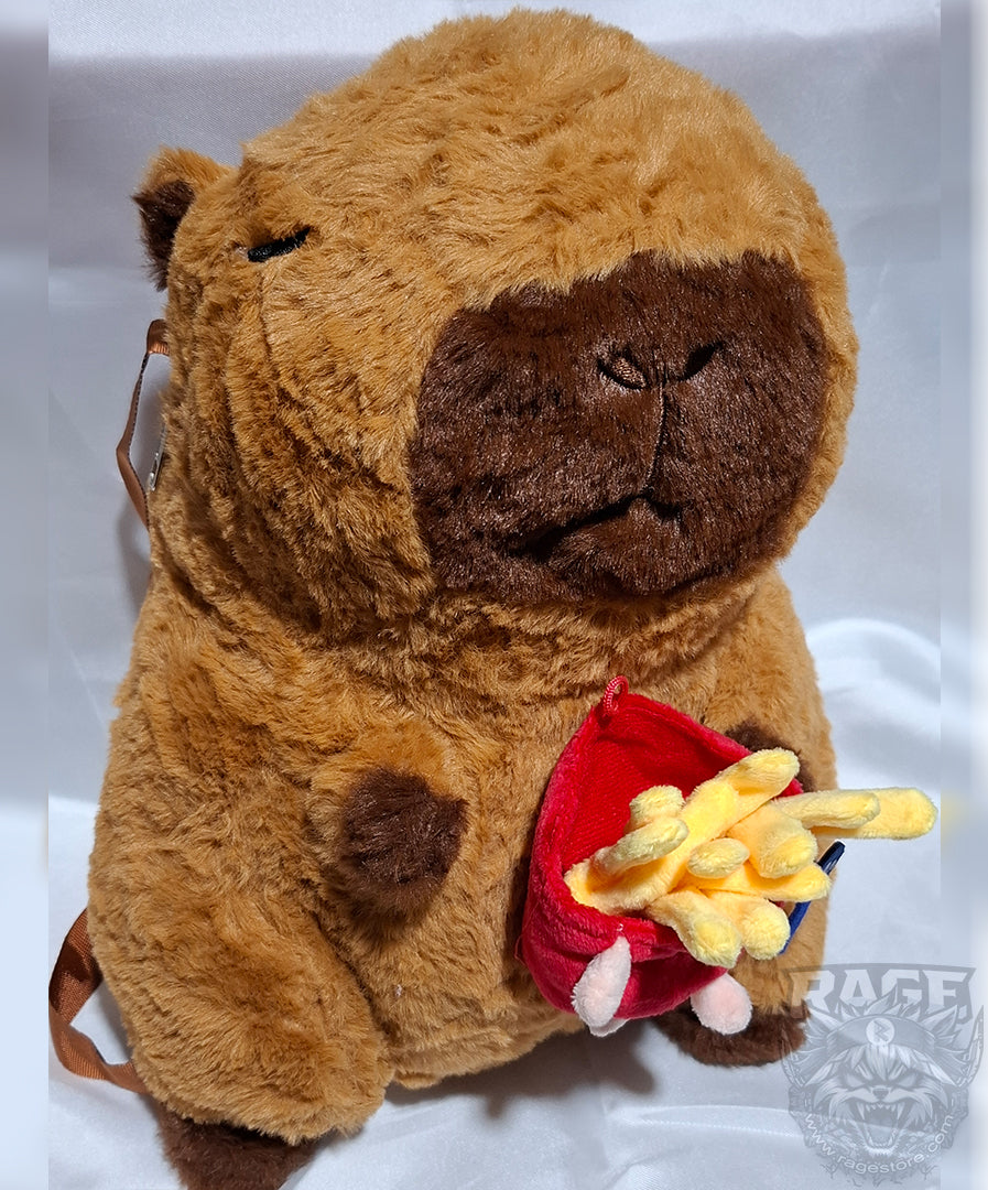 Mochila de peluche de Capibara con papas fritas felices
