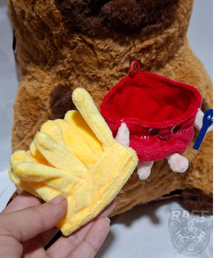 Mochila de peluche de Capibara con papas fritas felices