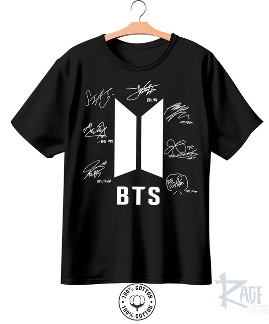 Arirang firmas de BTS - BTS Playera Negra 100% algodón