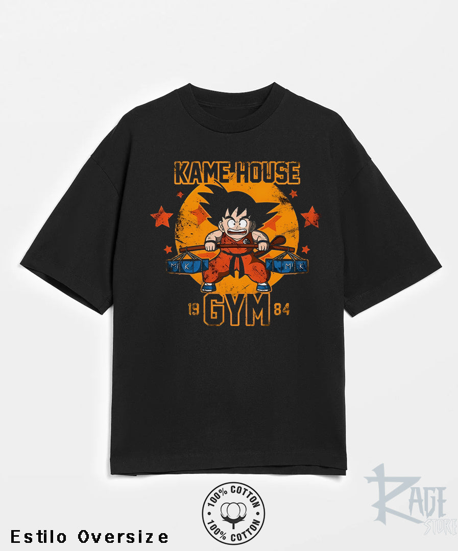 Playera Oversized Kame House Gym Goku (dtg) 100% algodón - Dragon Ball
