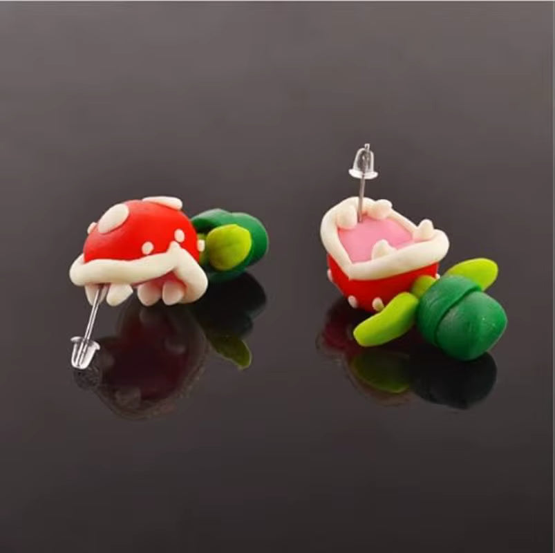 2x Aretes de Planta Piraña - Mario bros