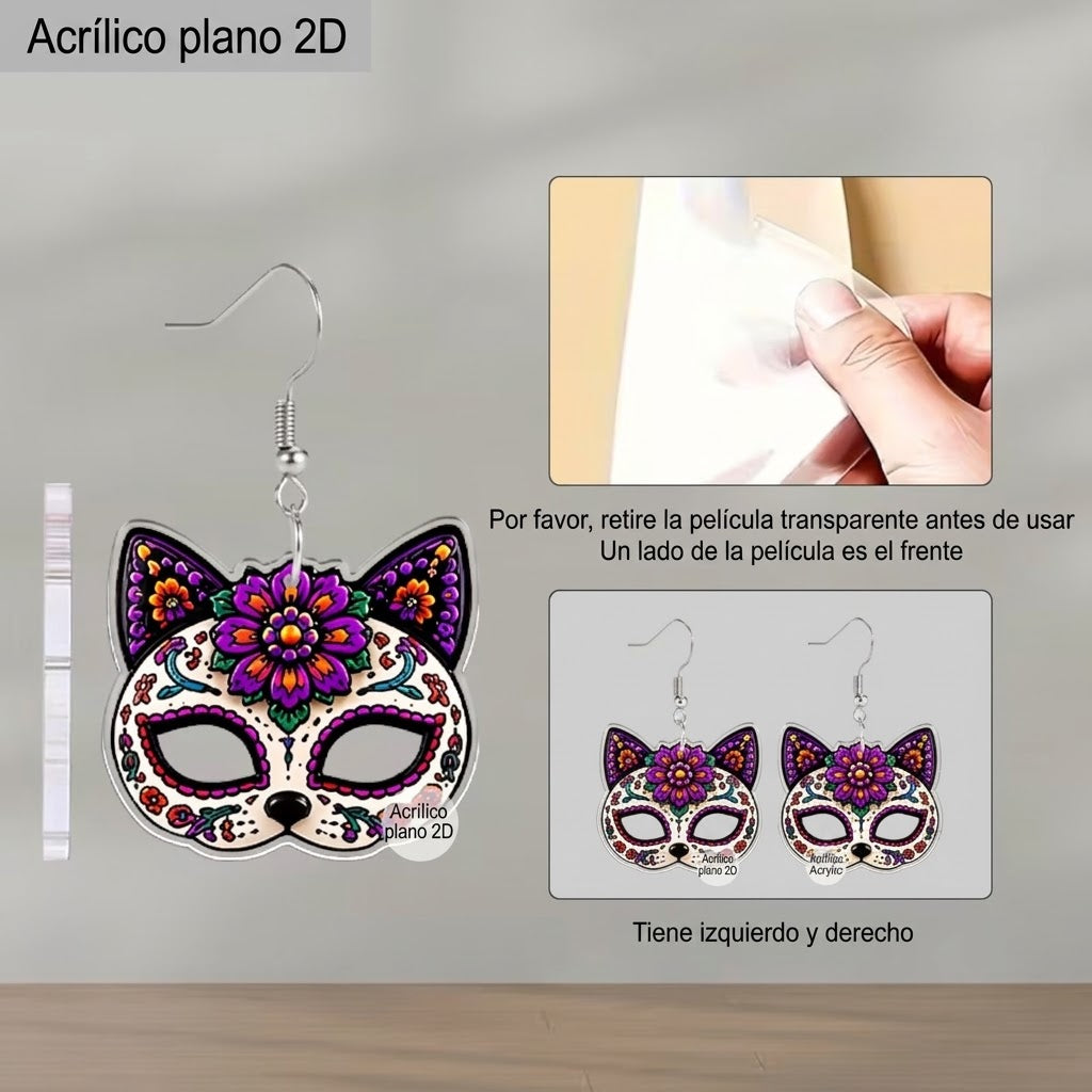 2x Aretes de Máscaras de Gato colorido