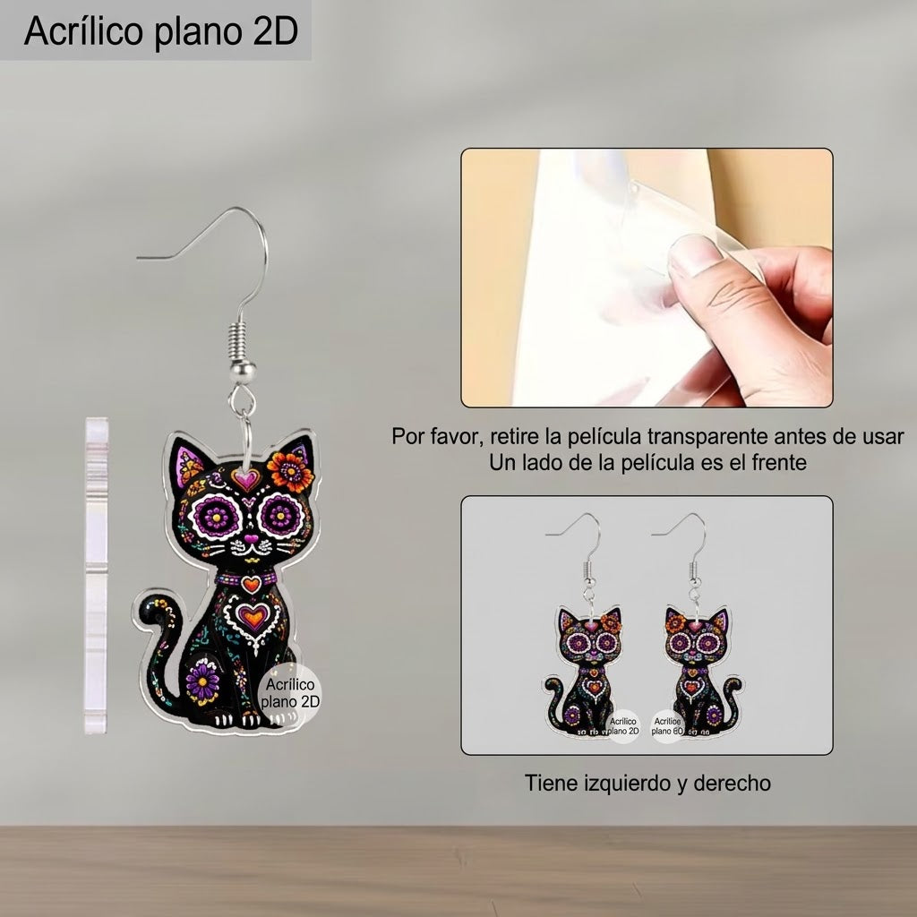 2x Aretes de Gato Negro colorido v2
