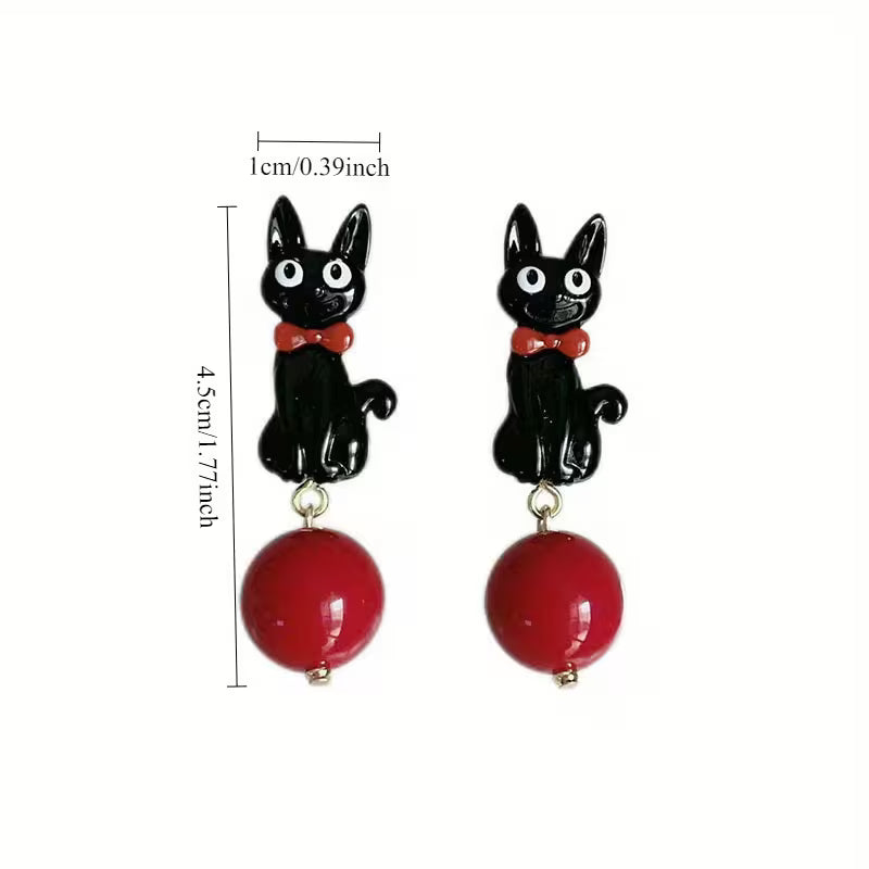 2x Aretes de Gato Negro con perla roja