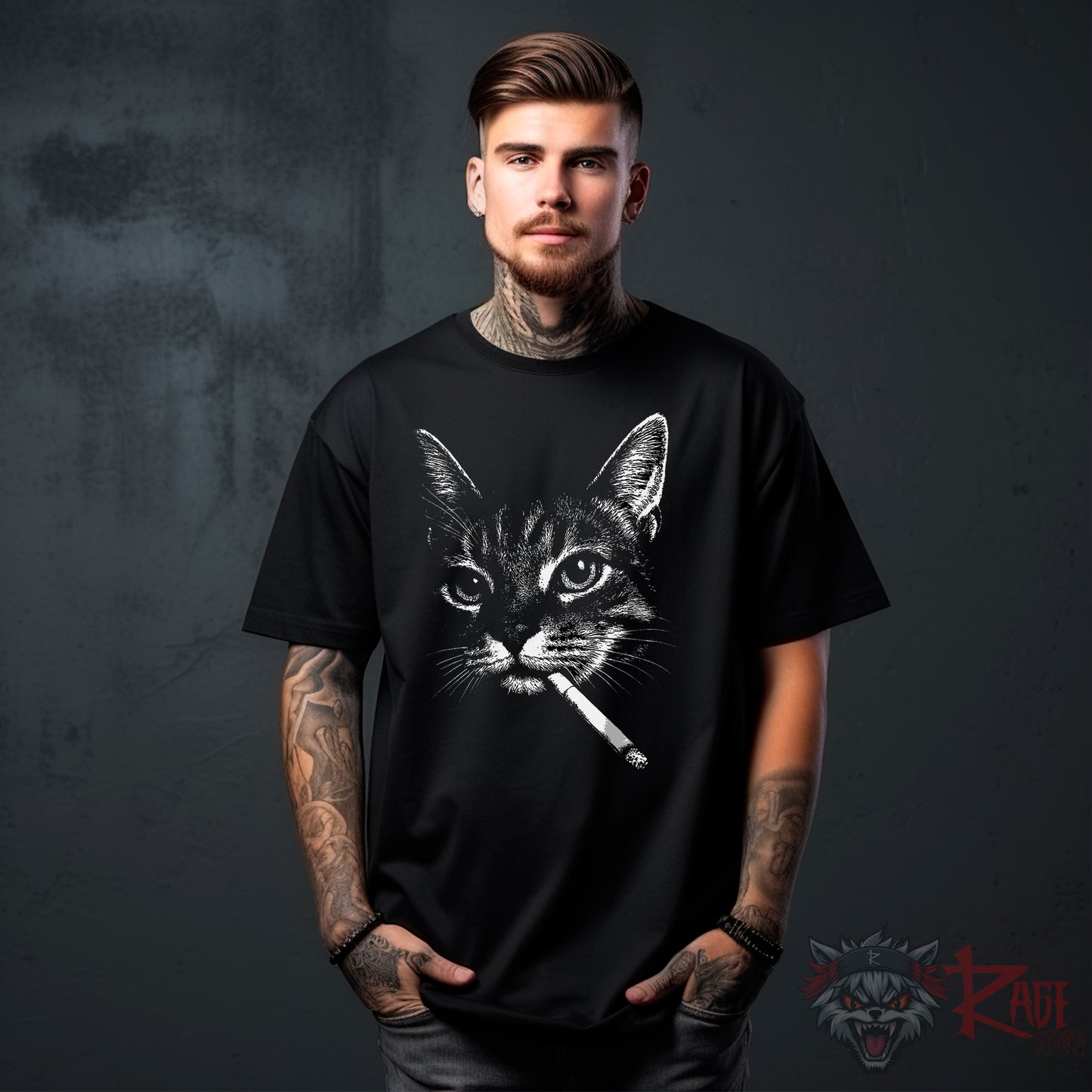 Gato fumando (100% Algodón, serigrafía)