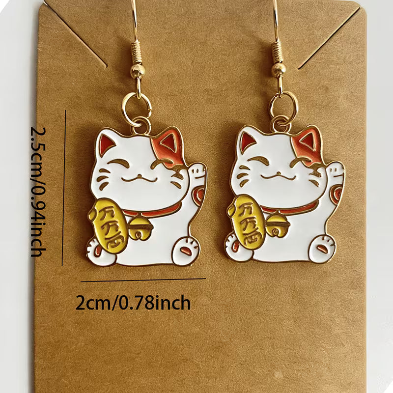 2x Aretes de Gato de la Fortuna Maneki Neko