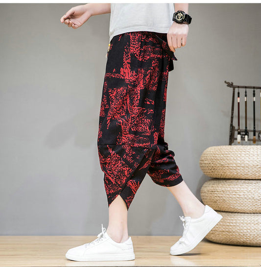 Pantalón holgado estilo Samurai rojo