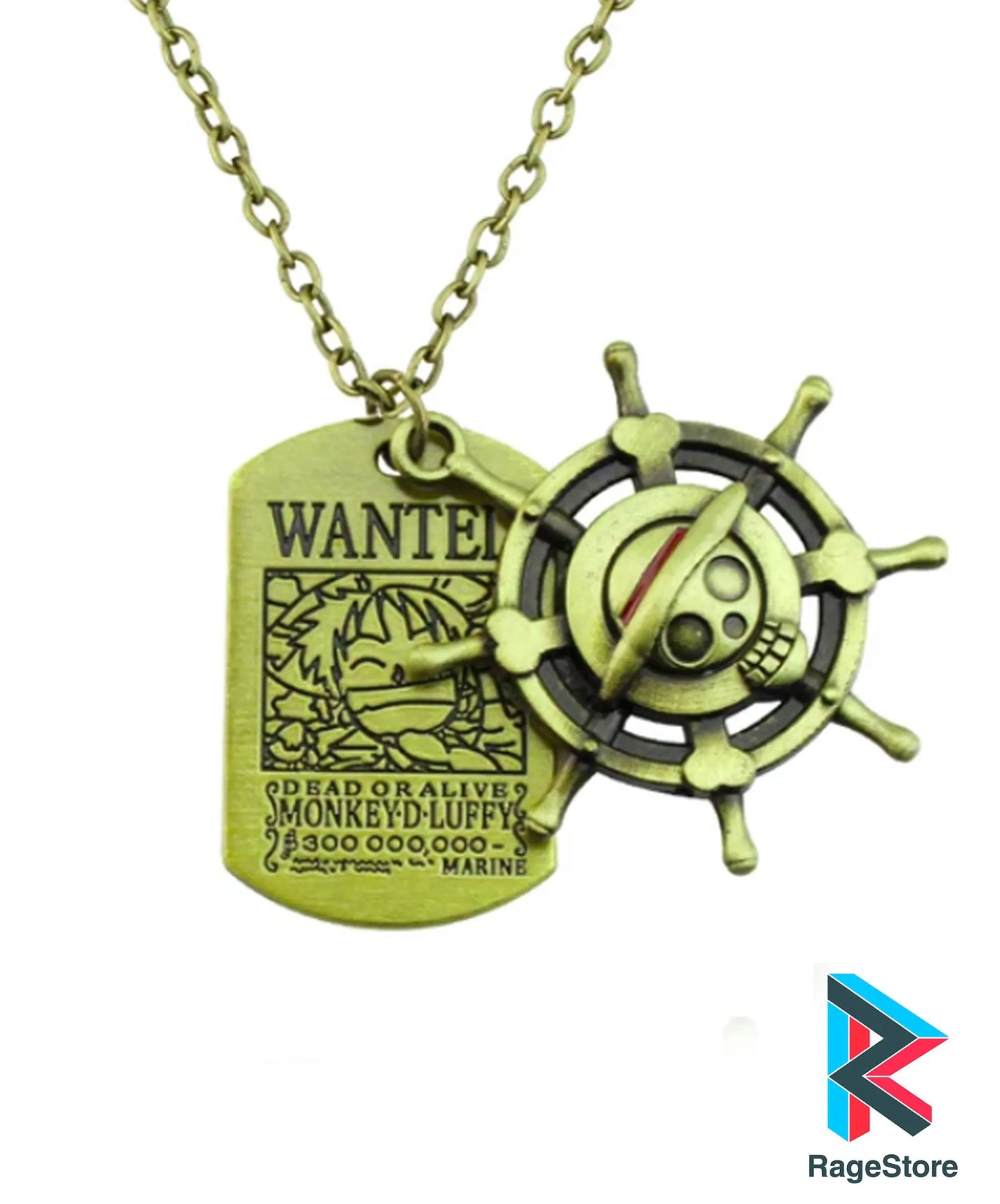 2 en 1 Collar de Luffy Wanted + calavera - One Piece