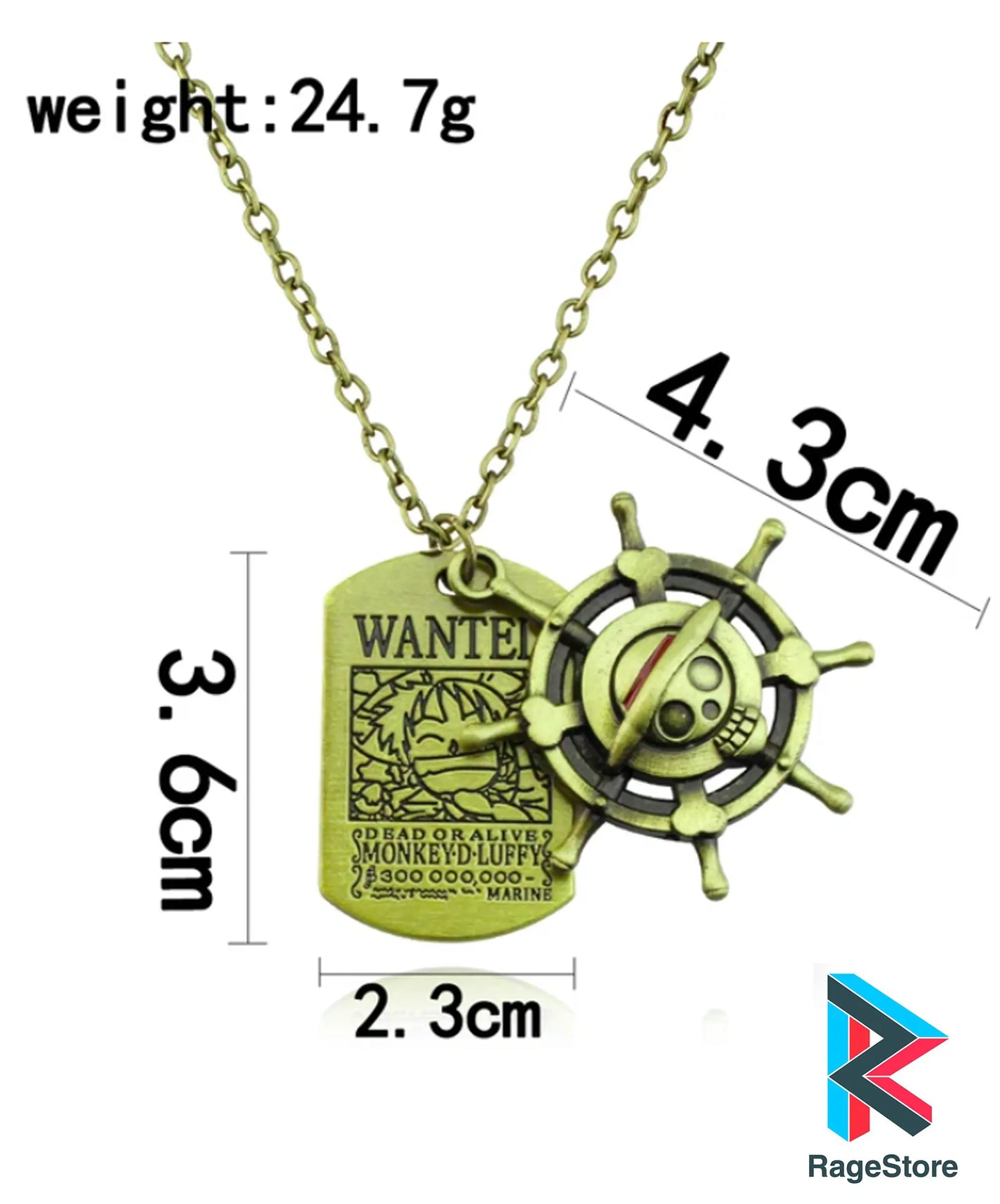 2 en 1 Collar de Luffy Wanted + calavera - One Piece