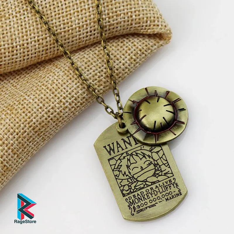 Collar Placa Wanted + Sombrero Luffy - One Piece