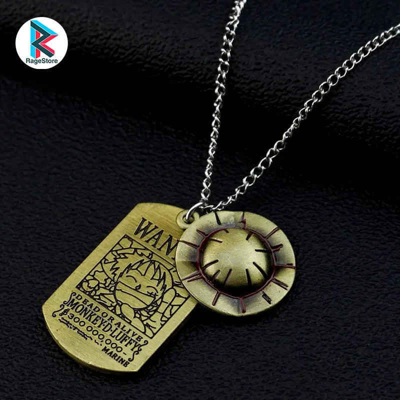 Collar Placa Wanted + Sombrero Luffy - One Piece