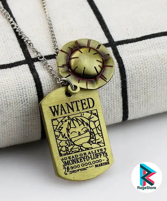 Collar Placa Wanted + Sombrero Luffy - One Piece