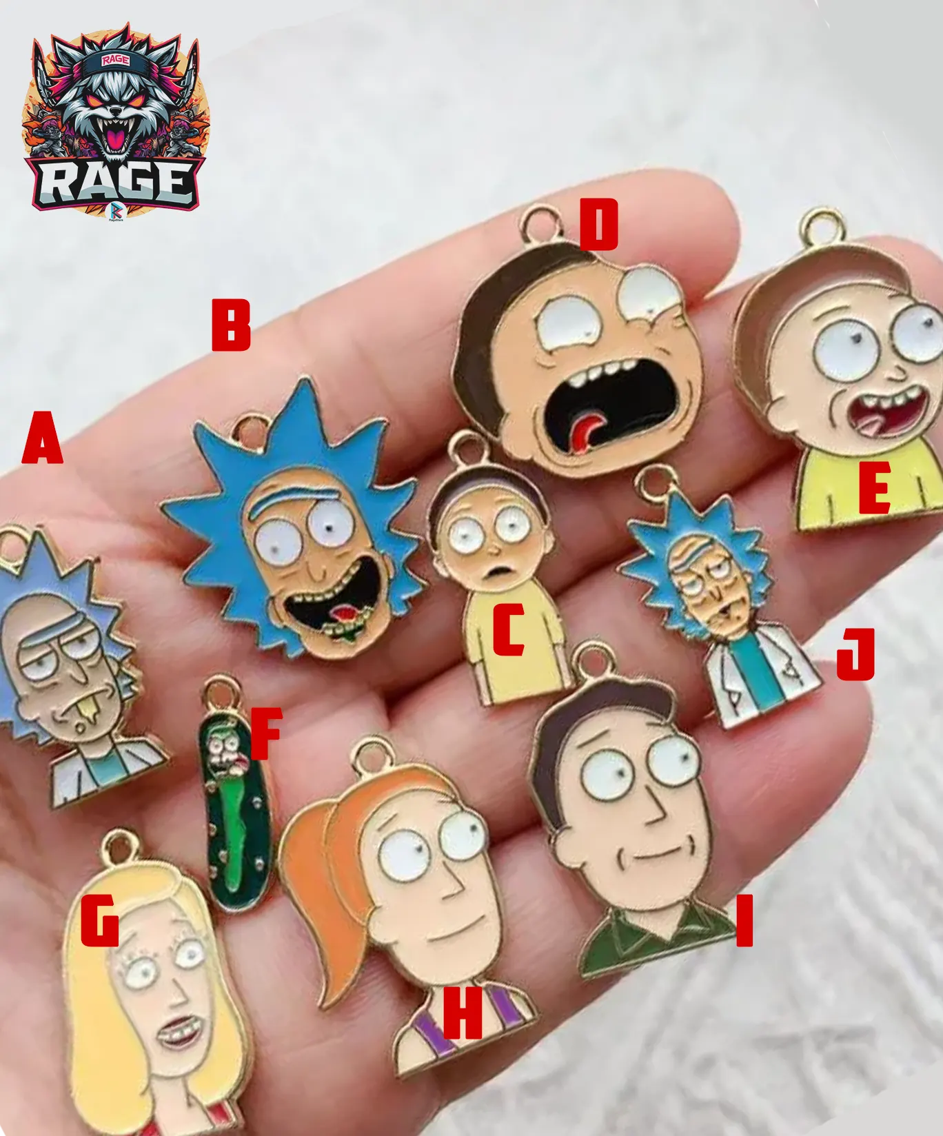 1x Dije de caras de personajes de Rick y Morty