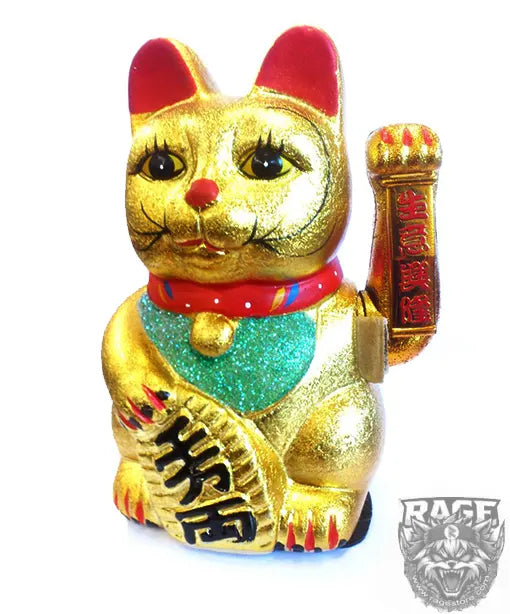 Maneki Neko - Gato de la Fortuna de porcelana 17 cm (Dorado Glitter)