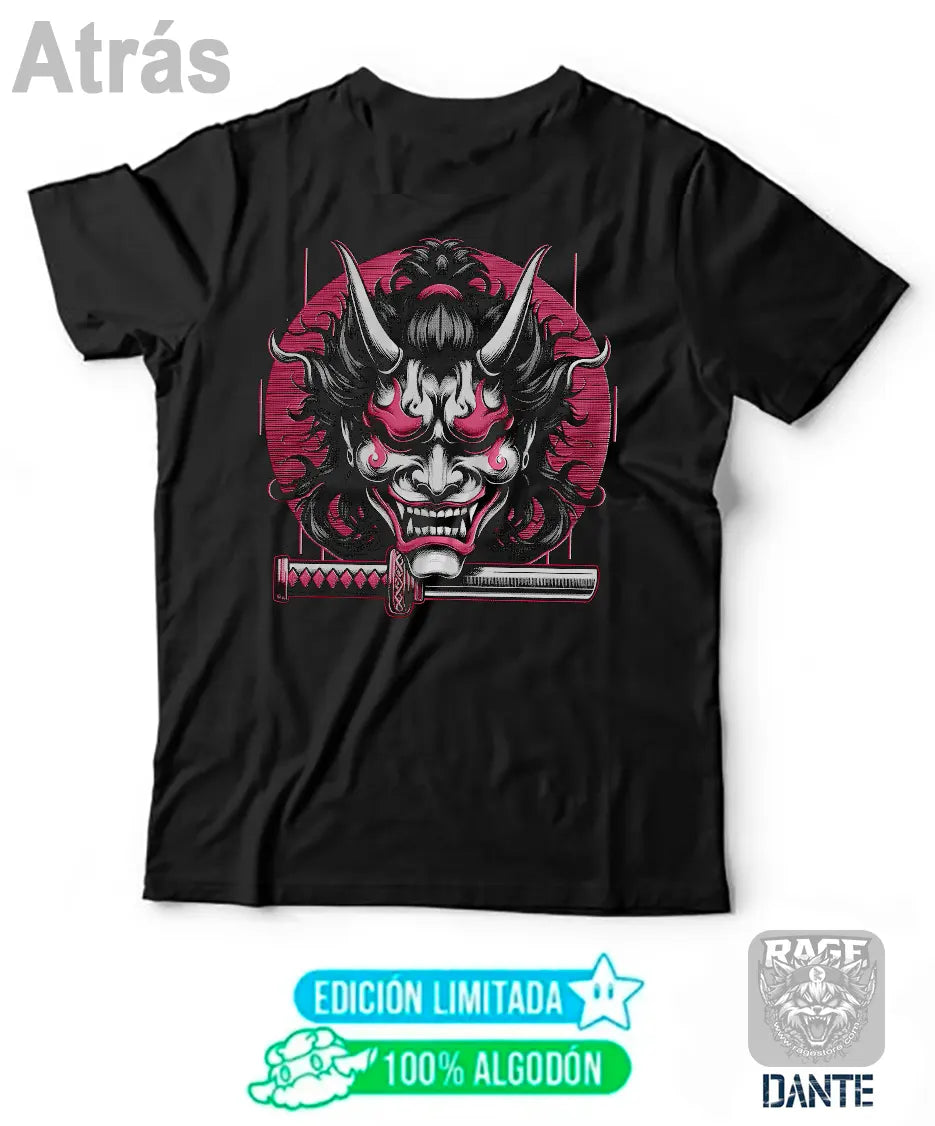 Playera negra Máscara Hannya con Katana