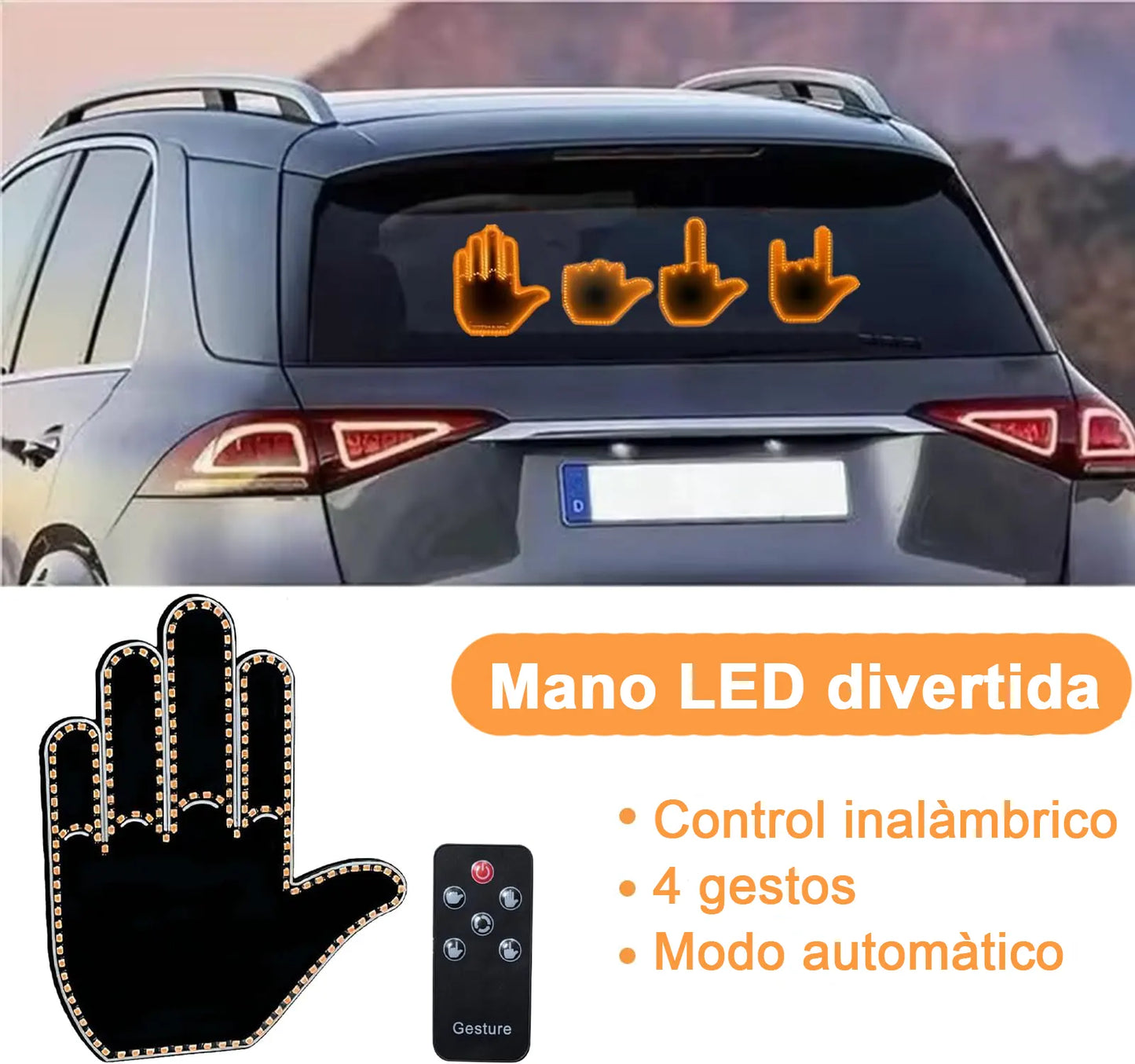 Gestos de mano luces Led para carro (Dedo medio, rock, alto)