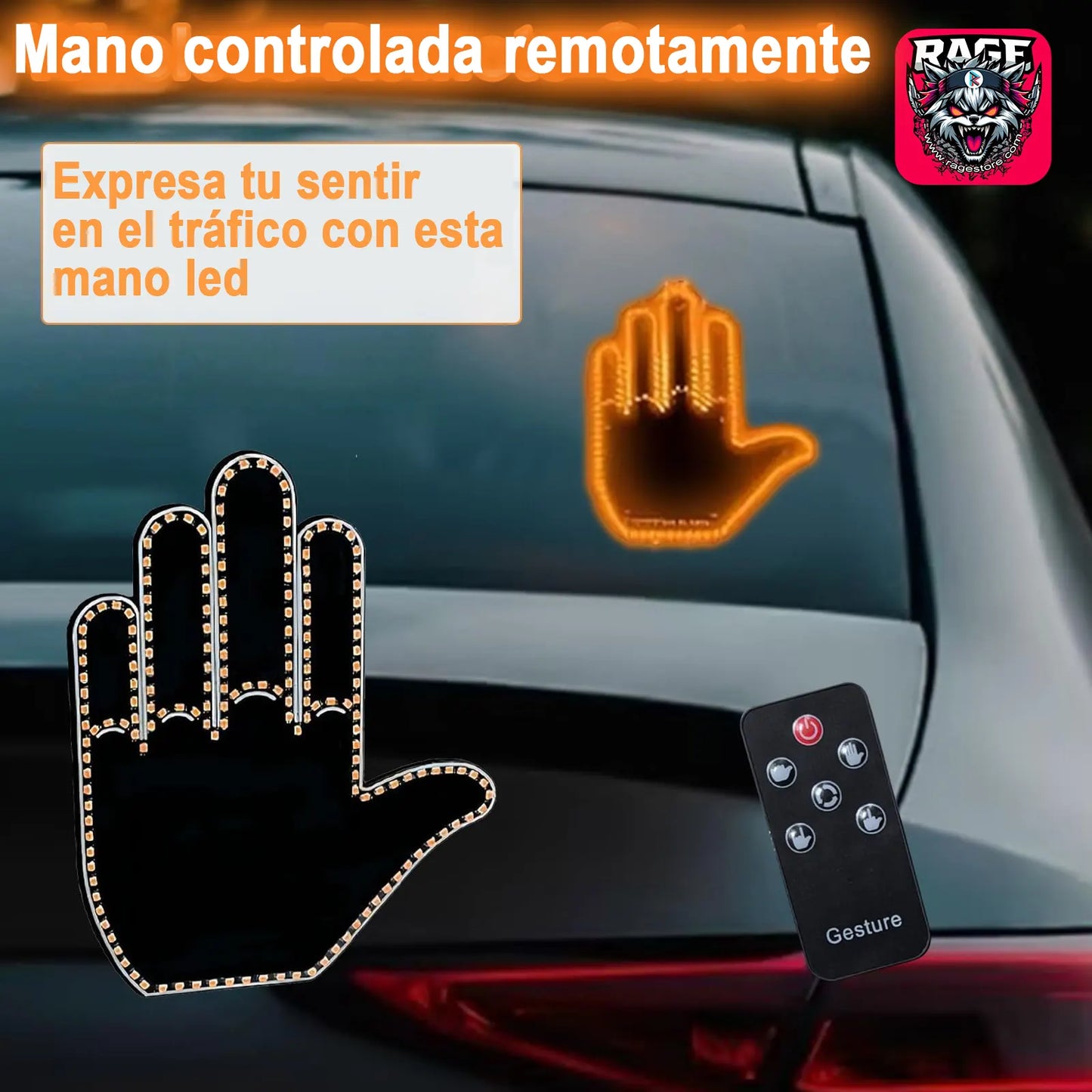 Gestos de mano luces Led para carro (Dedo medio, rock, alto)