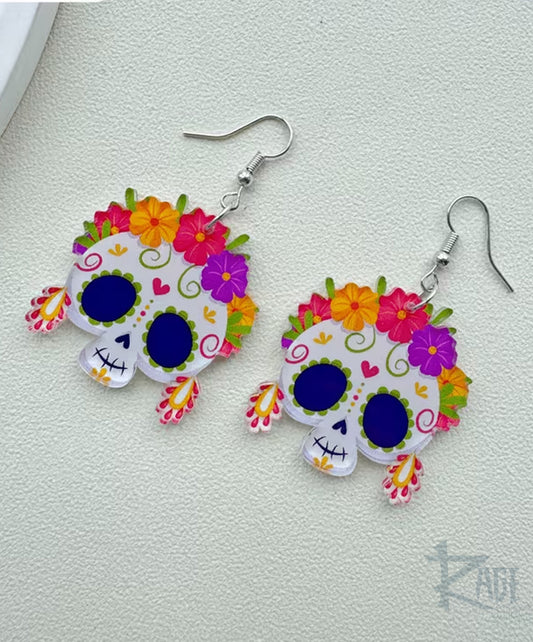 2x Aretes de Cráneos Coloridos