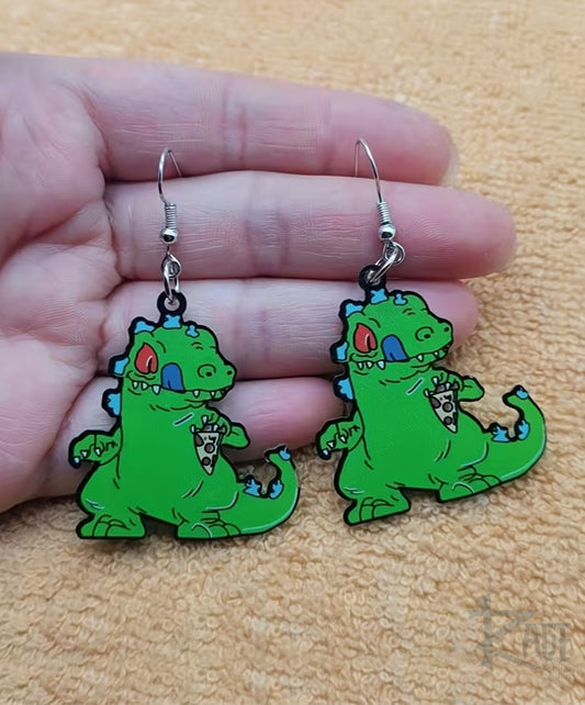 2x Aretes de Reptar comiendo pizza en 2D - Rugrats