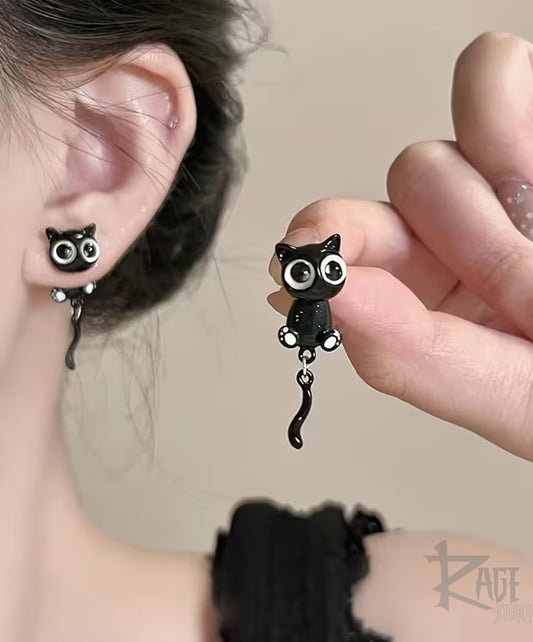 Aretes de Gatido negro con ojotes 2x