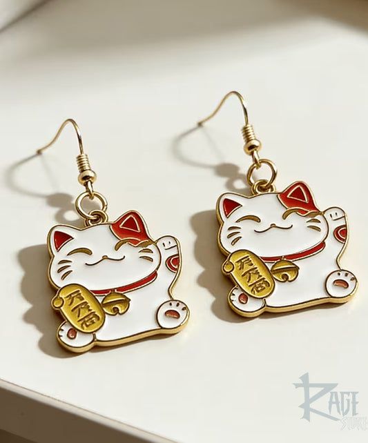 2x Aretes de Gato de la Fortuna Maneki Neko