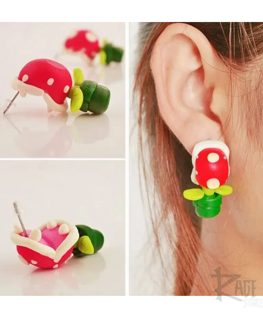 2x Aretes de Planta Piraña - Mario bros