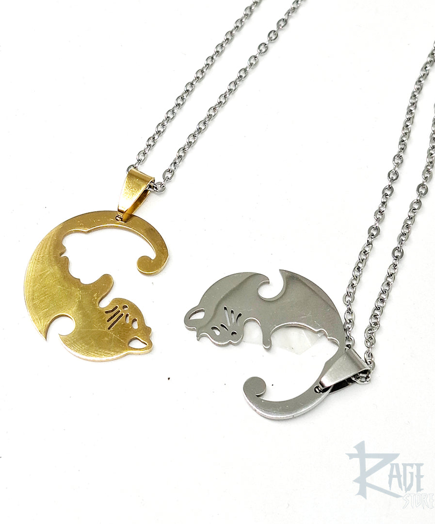 2x Collares de gatos Yin Yang Dorado/Plateado con cadena - Collares para parejas