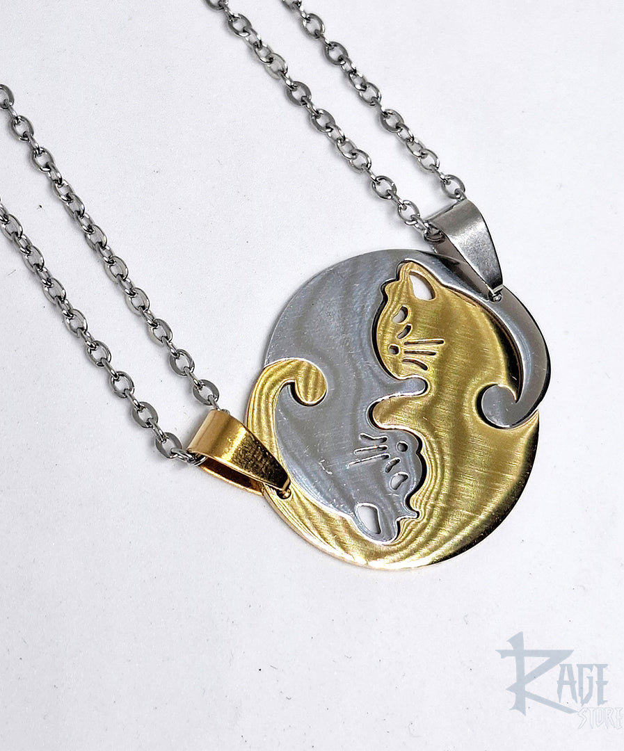 2x Collares de gatos Yin Yang Dorado/Plateado con cadena - Collares para parejas