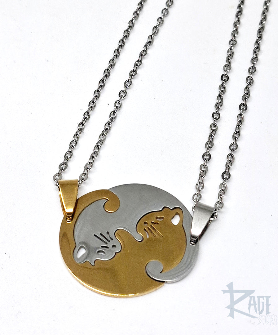 2x Collares de gatos Yin Yang Dorado/Plateado con cadena - Collares para parejas