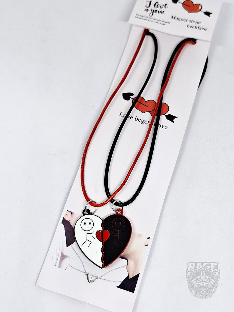 2x Collares de Corazón Figuritas lanzando Kamehameha Blanco y Negro con imanes - Para parejas o BFF