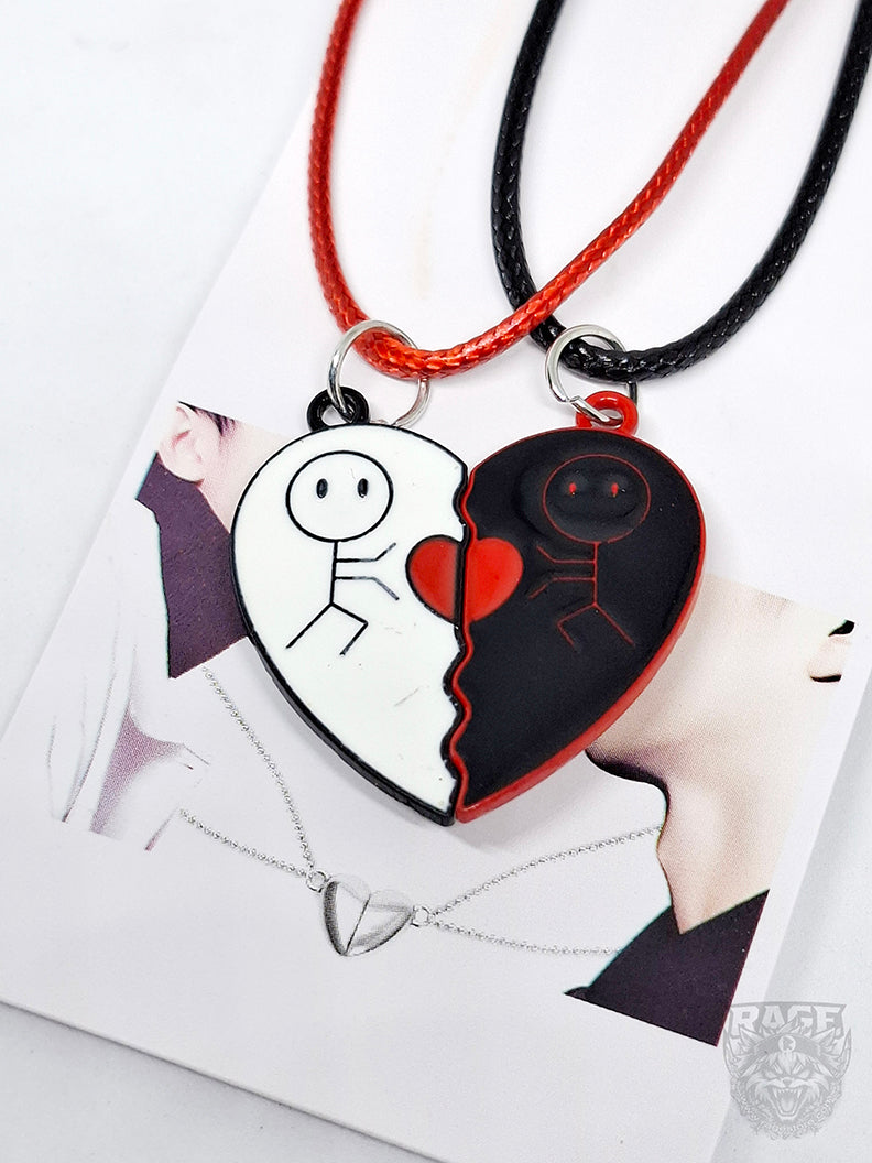 2x Collares de Corazón Figuritas lanzando Kamehameha Blanco y Negro con imanes - Para parejas o BFF