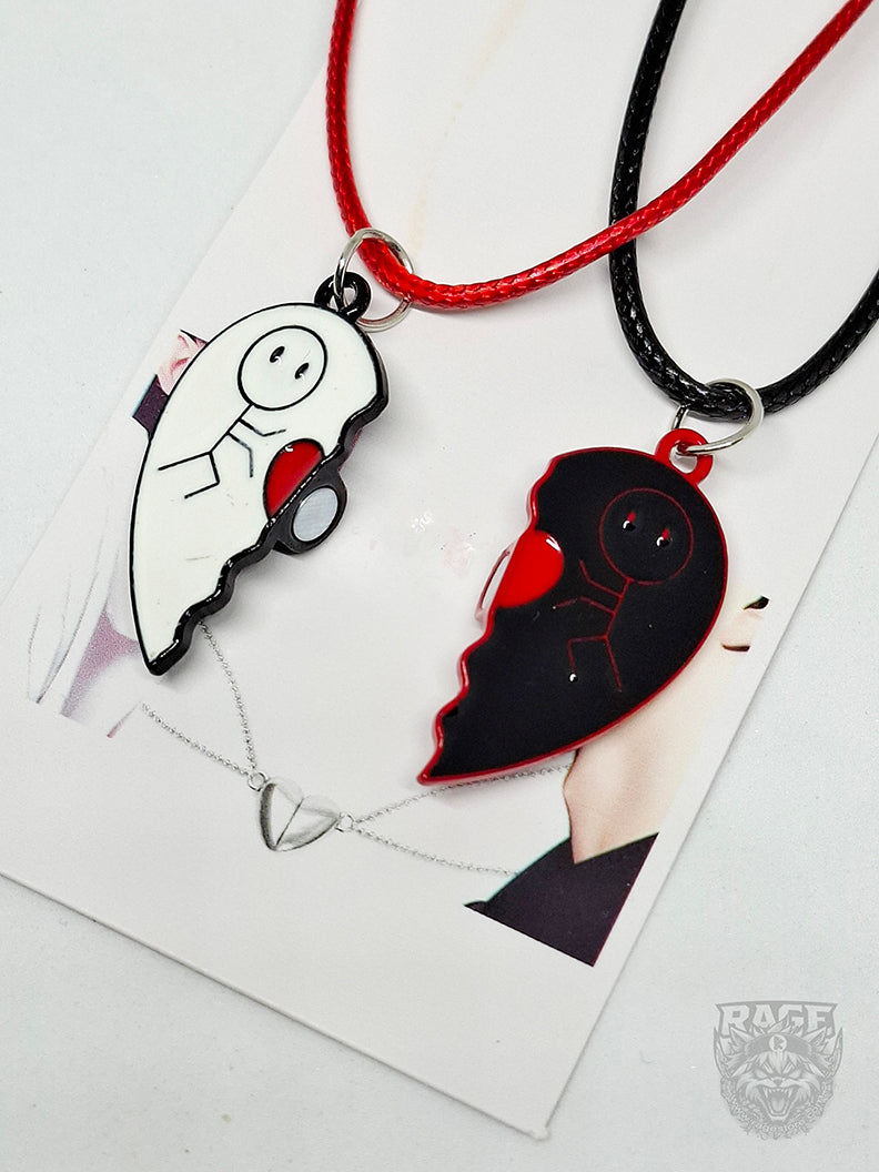 2x Collares de Corazón Figuritas lanzando Kamehameha Blanco y Negro con imanes - Para parejas o BFF