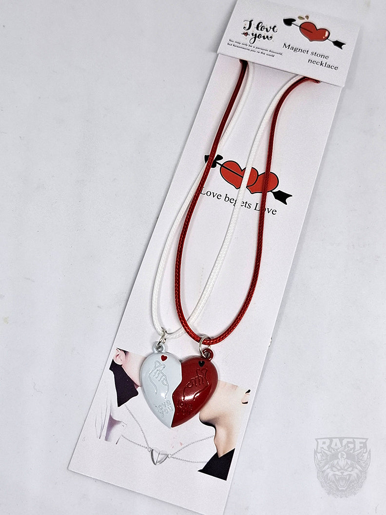 2x Collares de Corazón Rojo y Blanco con imanes - Para parejas o BFF