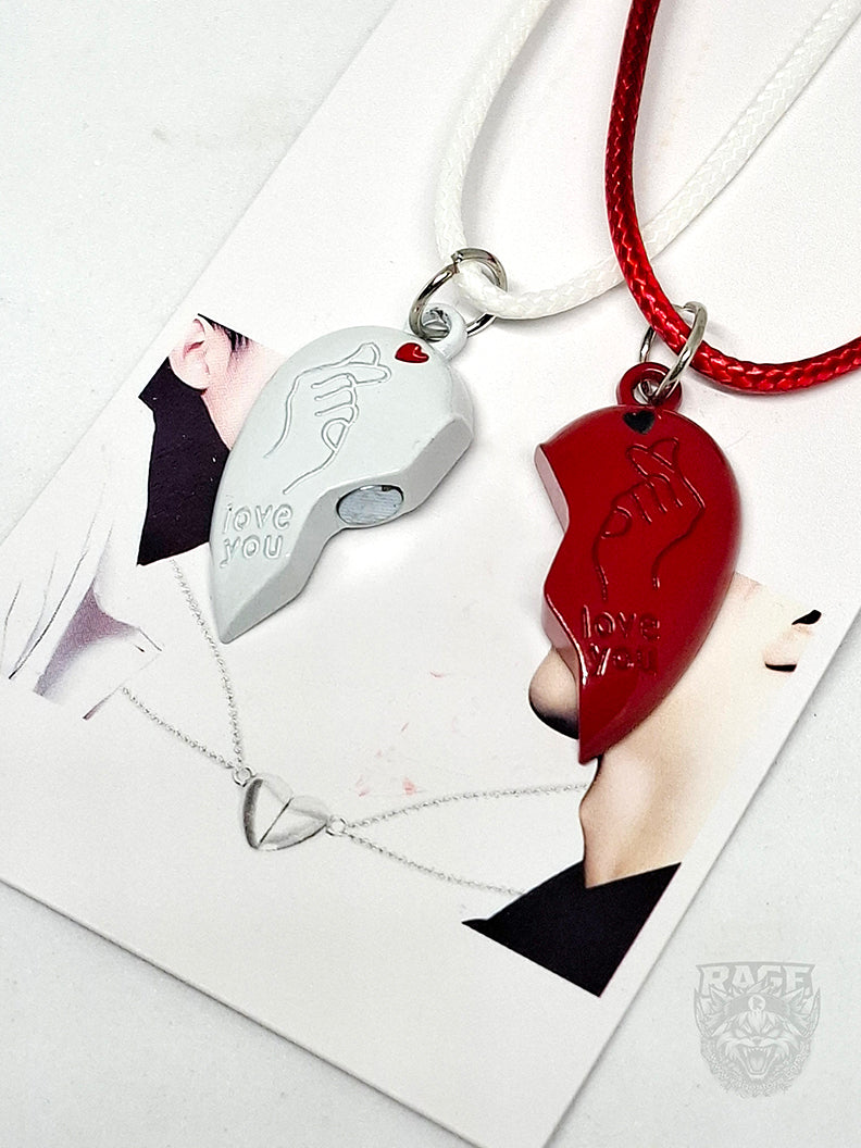 2x Collares de Corazón Rojo y Blanco con imanes - Para parejas o BFF