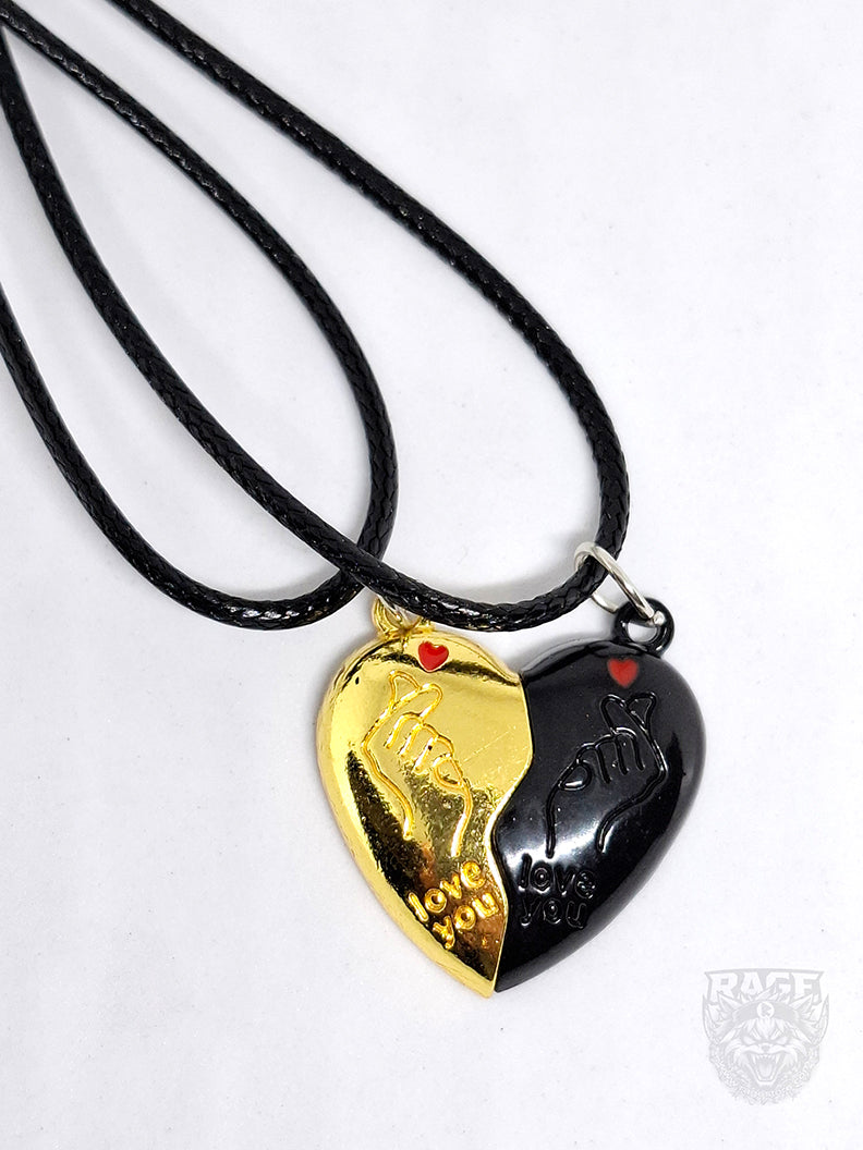 2x Collares de Corazón Dorado y Negro con imanes Coreano - Para parejas o BFF