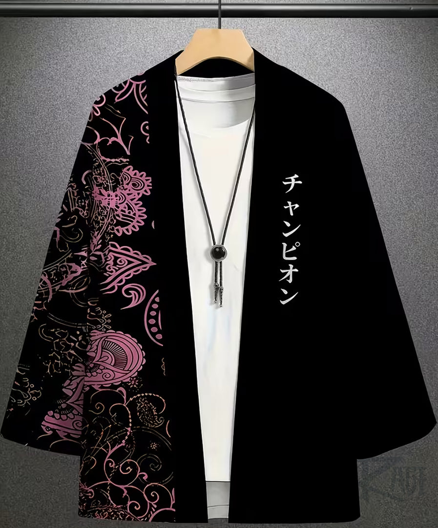 Haori /túnica negra  "Campeón"- Kimono estilo Japones