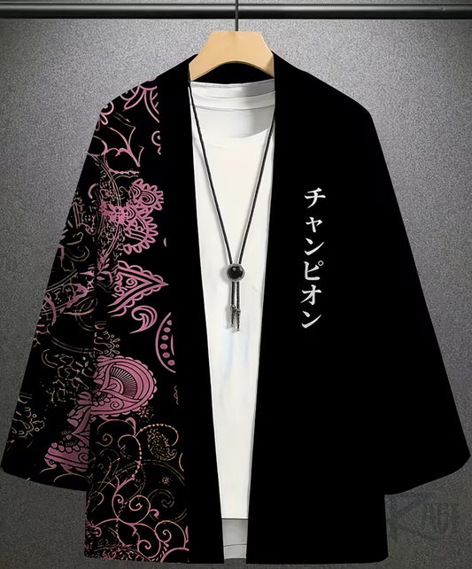 Haori /túnica negra  "Campeón"- Kimono estilo Japones